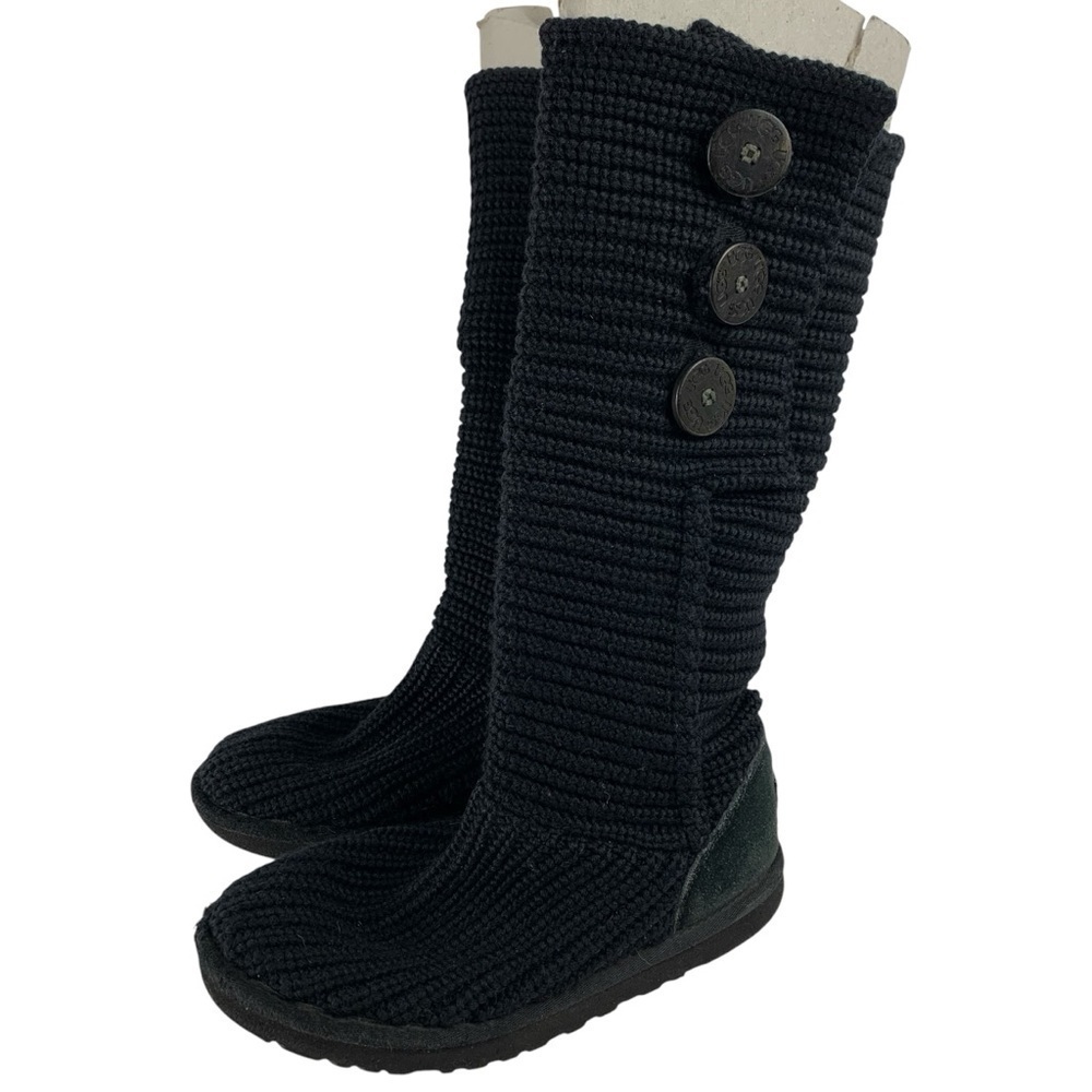 UGG sz 6 Black Classic Cardy Knit Wool Blend Foldover Boots Buttons Style 5819